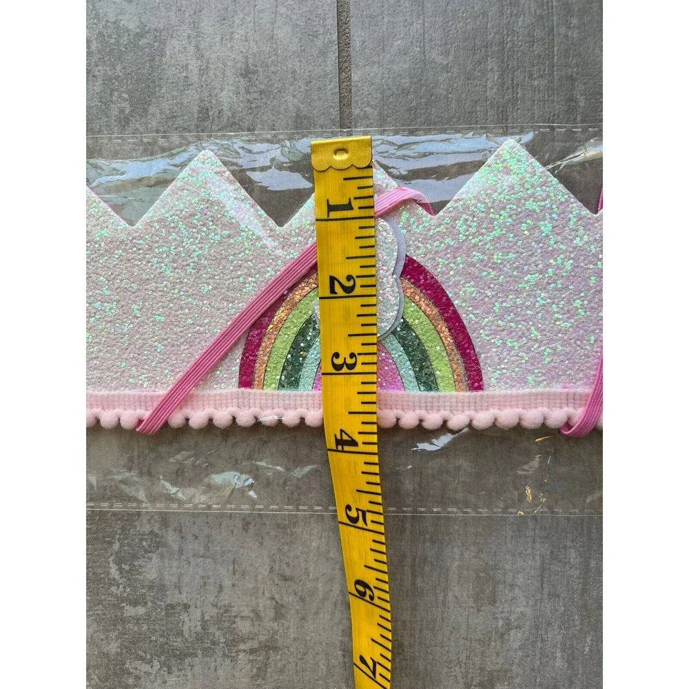 Toddler Girl 3rd Birthday Felt Rainbow Glitter Crown Princess Unicorn Party NEW